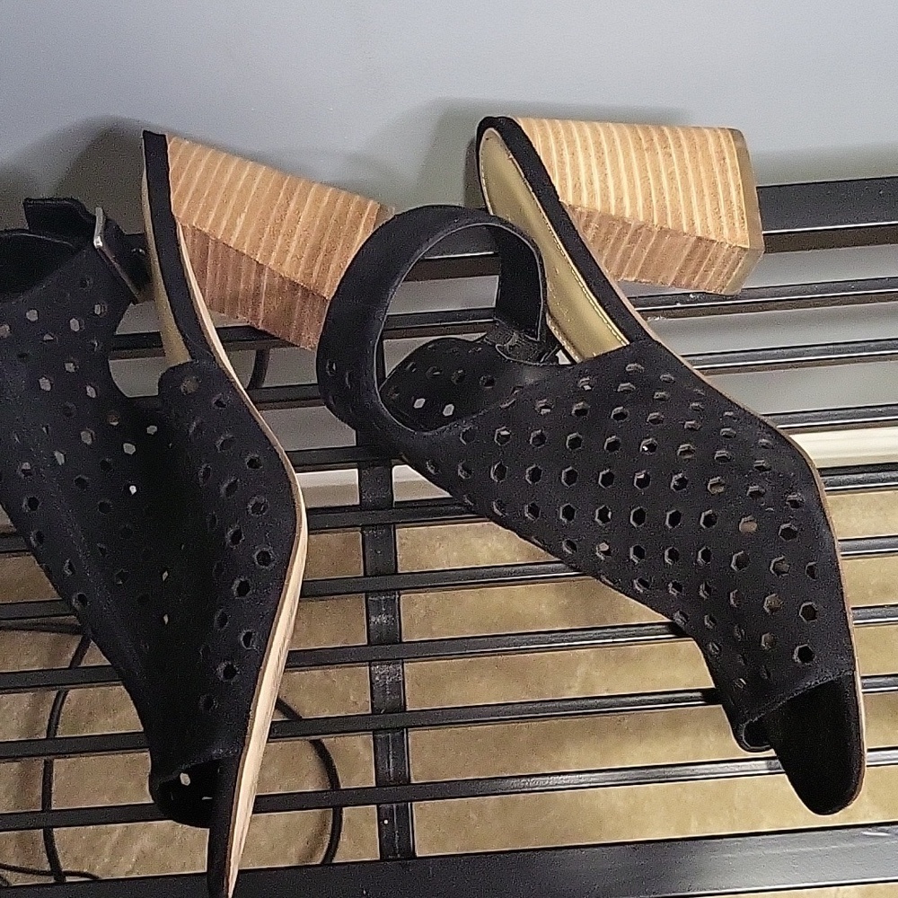 Black suede heel sandals /shoes size 11